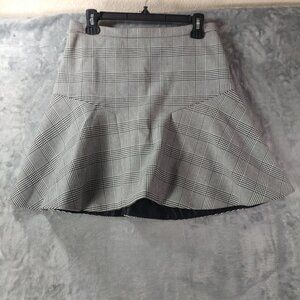 J Crew Womens Glen Plaid Flounce Hem Skirt 4 Black White Style B0507 Career Fall